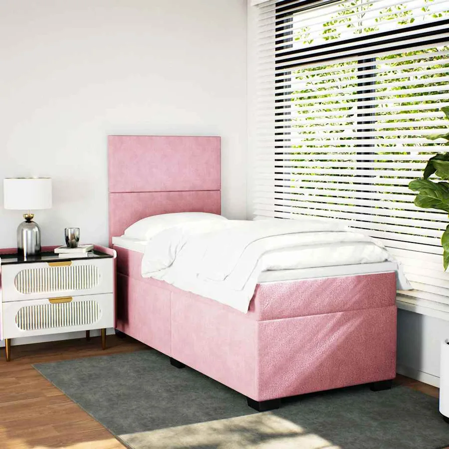 Sommier à lattes de lit avec matelas Rose 90x190 cm Velours - 4