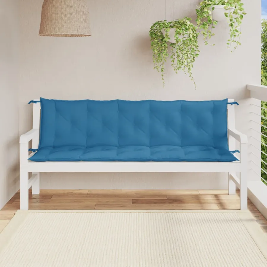 Coussins de banc de jardin lot de 2 bleu mélangé tissu - 3