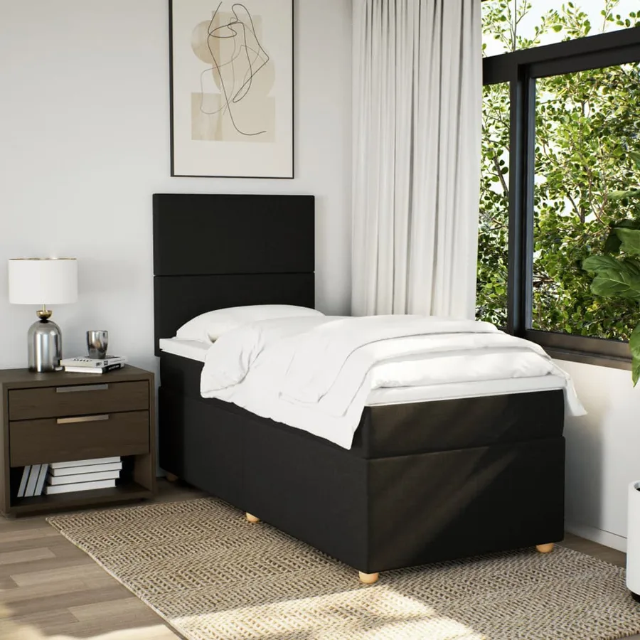 Sommier à lattes de lit avec matelas Noir 90x200 cm Tissu - 5