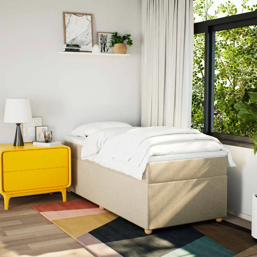 Sommier à lattes de lit et matelas Crème 90x190 cm Tissu - 3