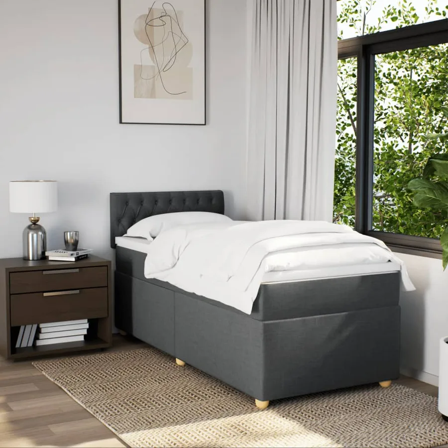 Sommier à lattes de lit et matelas Gris foncé 90x190 cm Tissu - 3