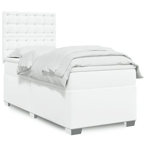Sommier à lattes de lit avec matelas Blanc 100x200cm Similicuir