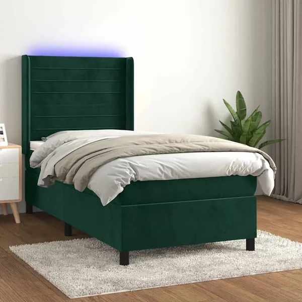 Sommier à lattes de lit et matelas et LED Vert foncé 80x200cm