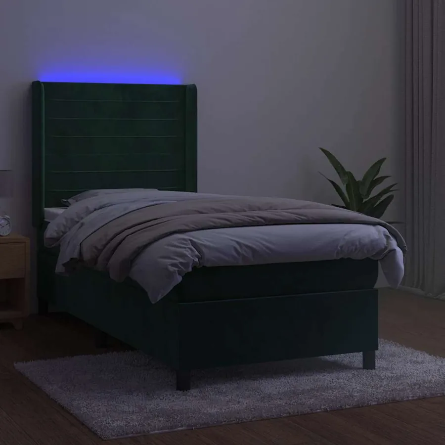 Sommier à lattes de lit et matelas et LED Vert foncé 80x200cm - 3