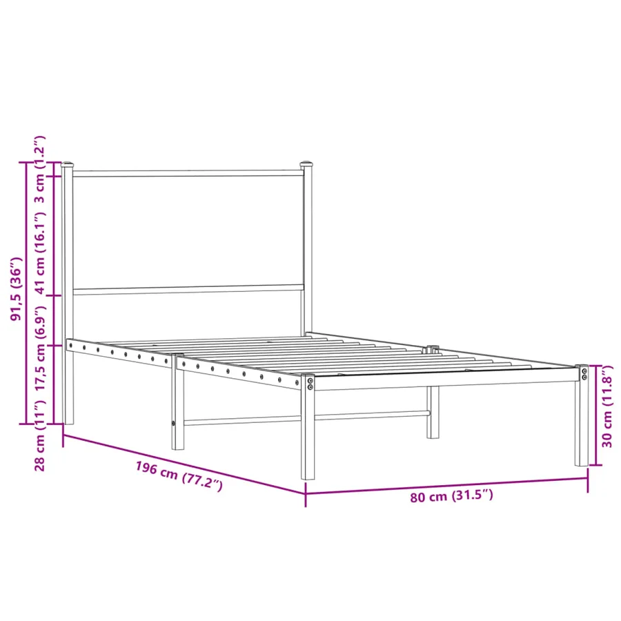 Cadre de lit en métal sans matelas chêne fumé 75x190 cm - 10