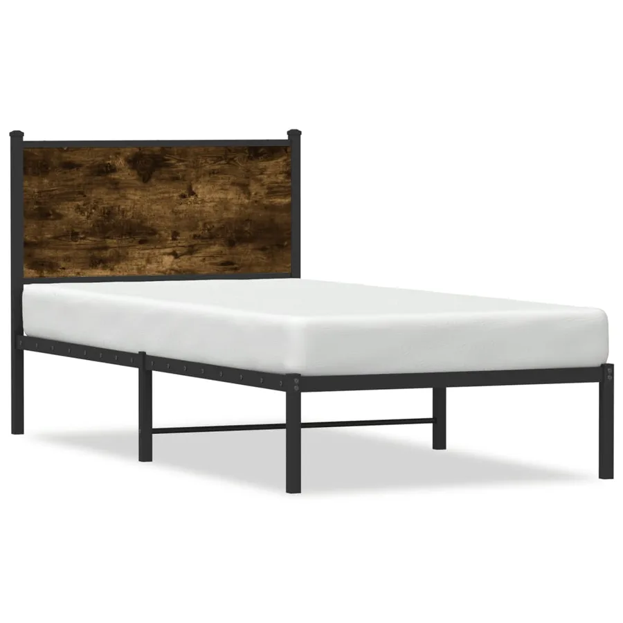Cadre de lit en métal sans matelas chêne fumé 75x190 cm - 2