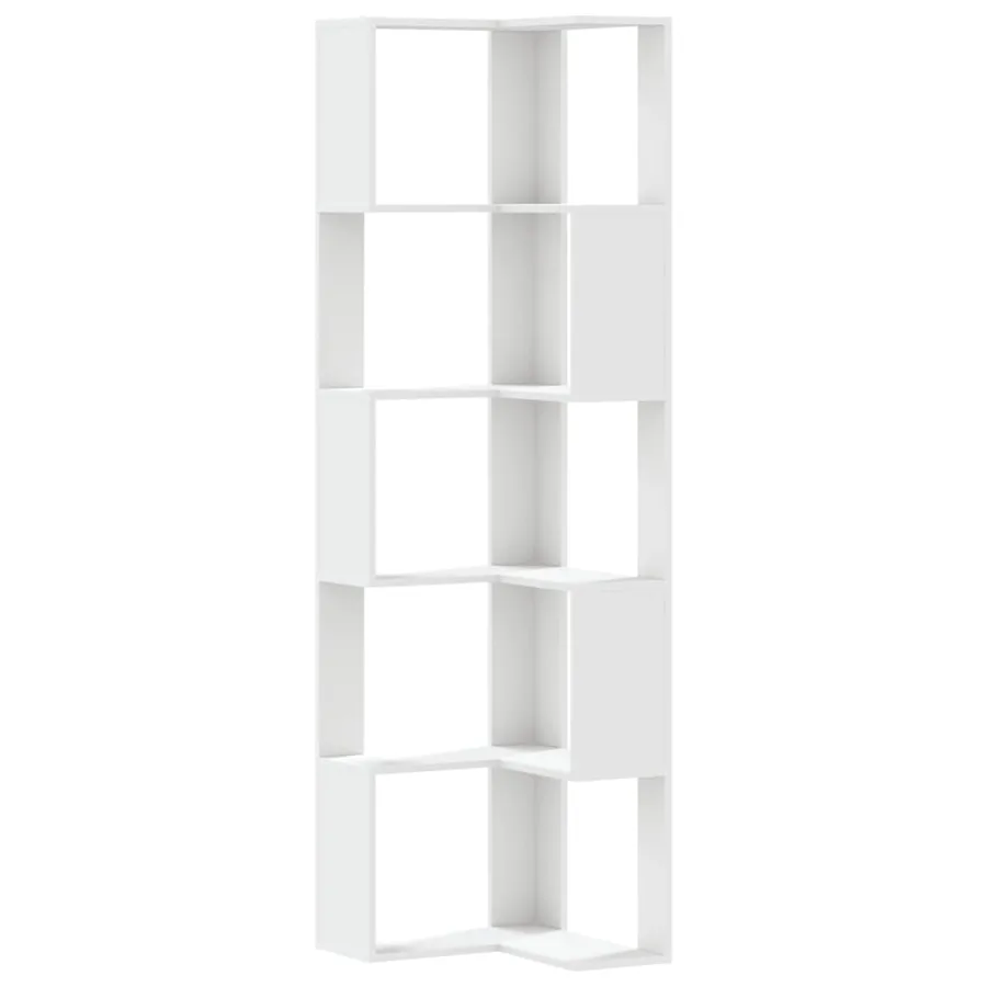 Bibliothèque d'angle à 5 niveaux blanc bois d'ingénierie - 2
