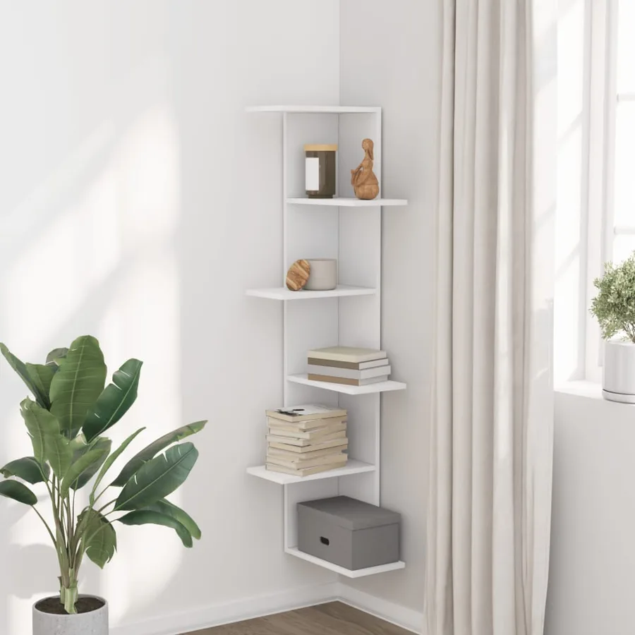 Étagère d'angle murale blanc 36,5x36,5x140 cm bois d'ingénierie - 3