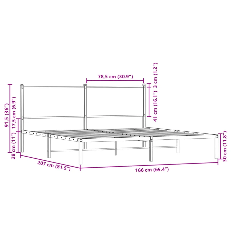 Cadre de lit en métal sans matelas chêne sonoma 160x200 cm - 10