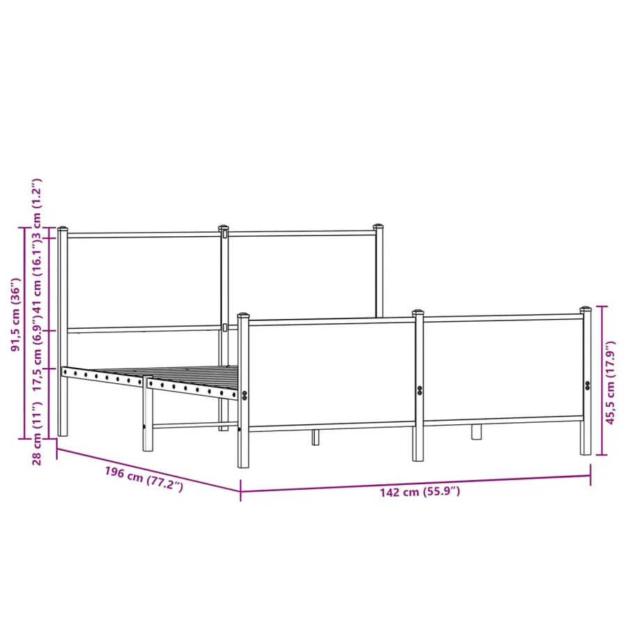 Cadre de lit en métal sans matelas chêne sonoma 137x190 cm - 10
