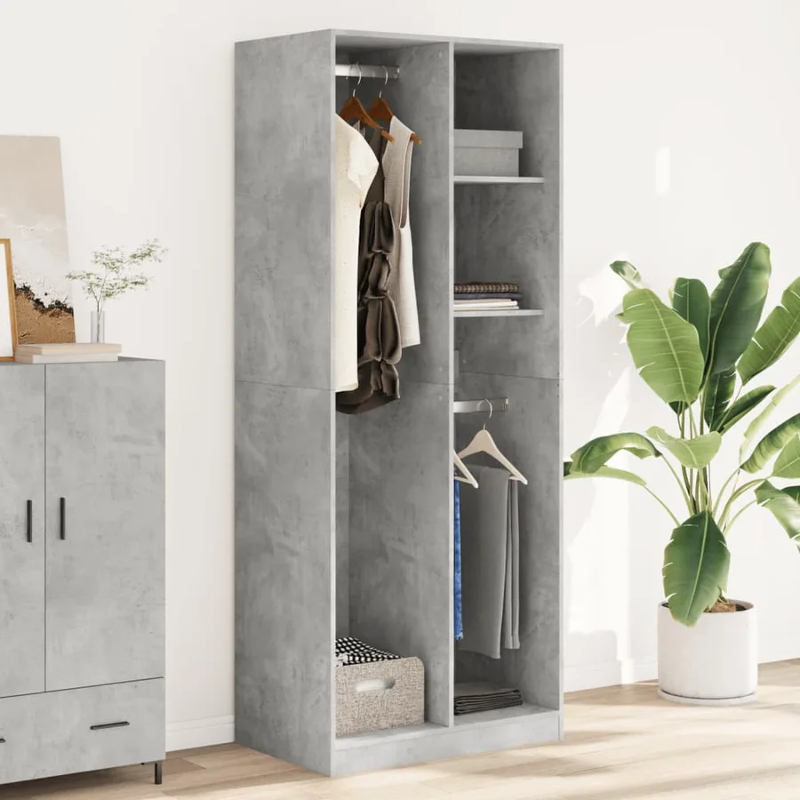 Garde-robe gris béton 80x50x200 cm bois d'ingénierie - 3