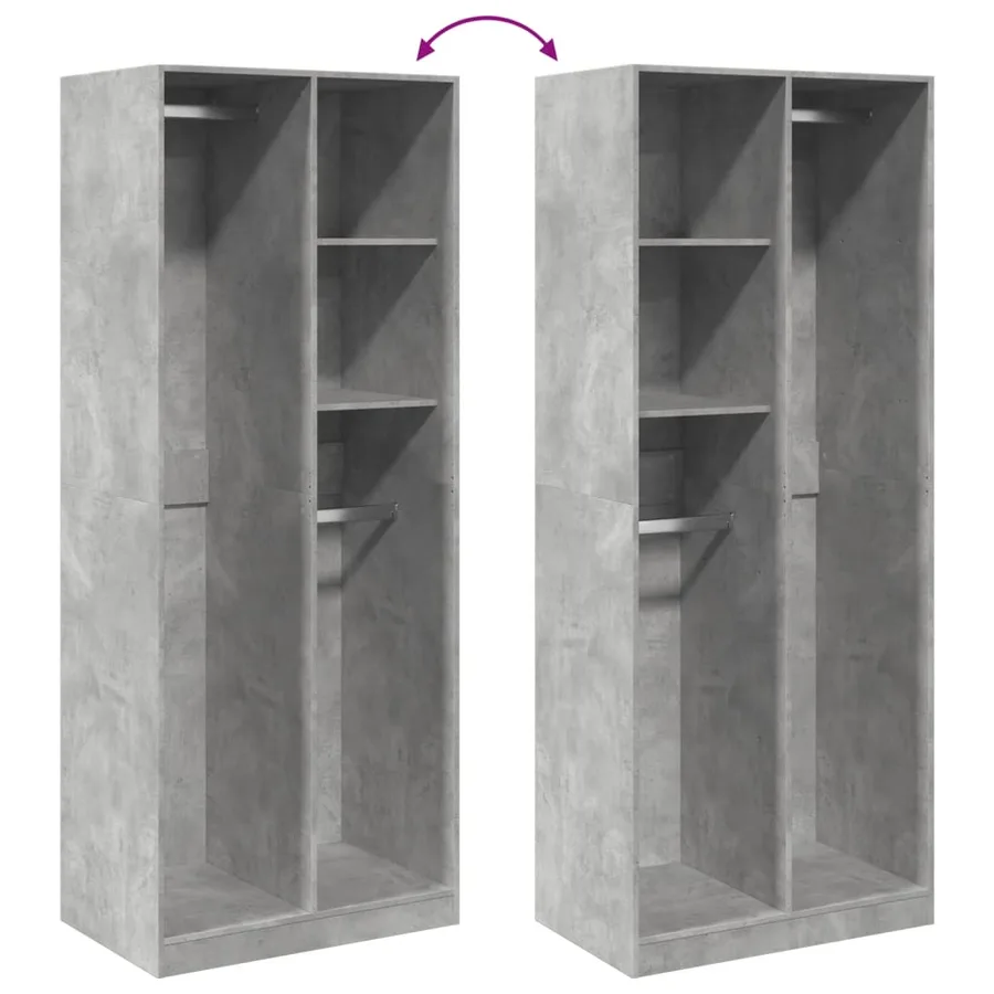 Garde-robe gris béton 80x50x200 cm bois d'ingénierie - 7