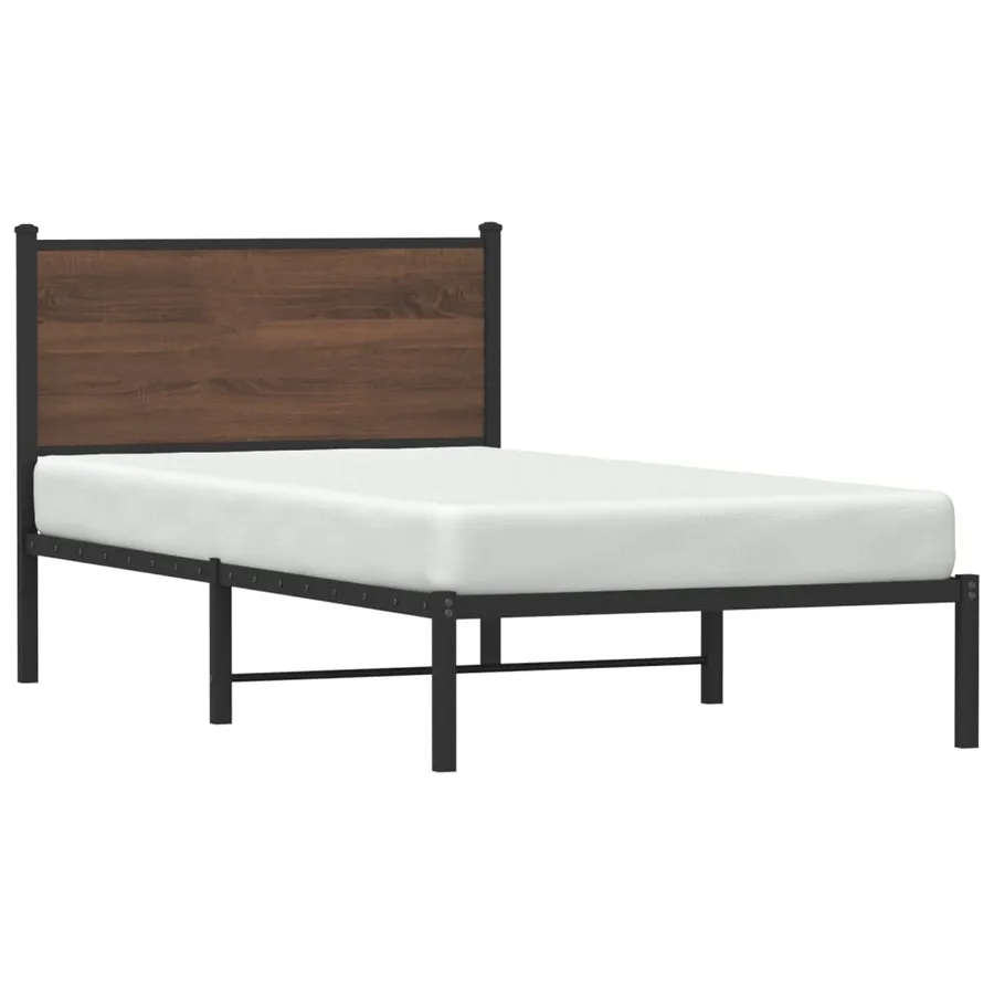 Cadre de lit en métal sans matelas chêne marron 100x190 cm - 4