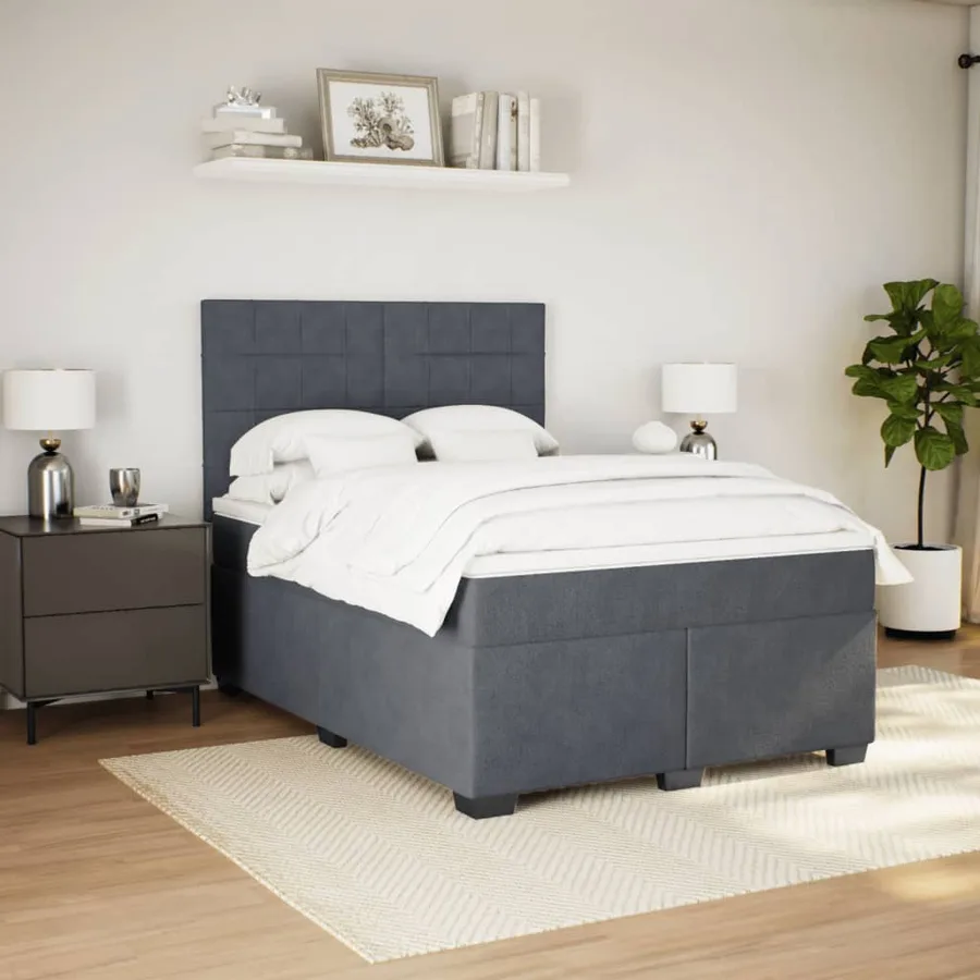 Sommier à lattes de lit et matelas Gris foncé 140x200cm Velours - 5
