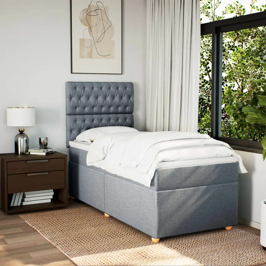 Sommier à lattes de lit avec matelas Gris clair 90x200 cm Tissu - 3