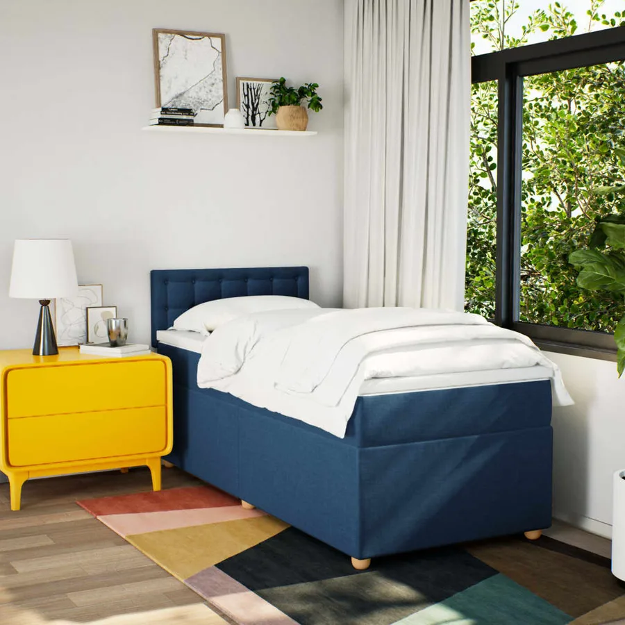 Sommier à lattes de lit avec matelas Bleu 90x200 cm Tissu - 3
