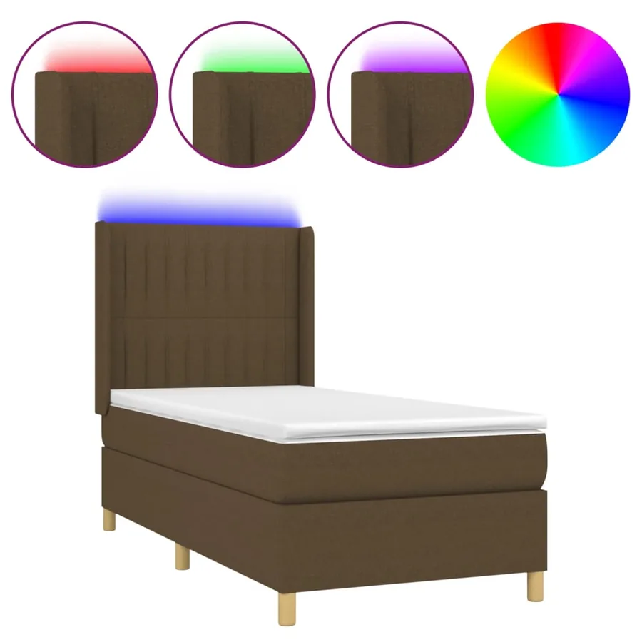 Sommier à lattes de lit matelas LED Marron foncé 90x200cm Tissu - 2