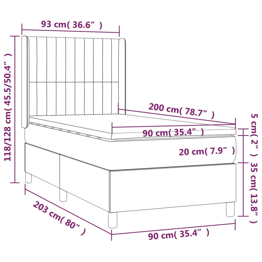 Sommier à lattes de lit matelas LED Marron foncé 90x200cm Tissu - 8