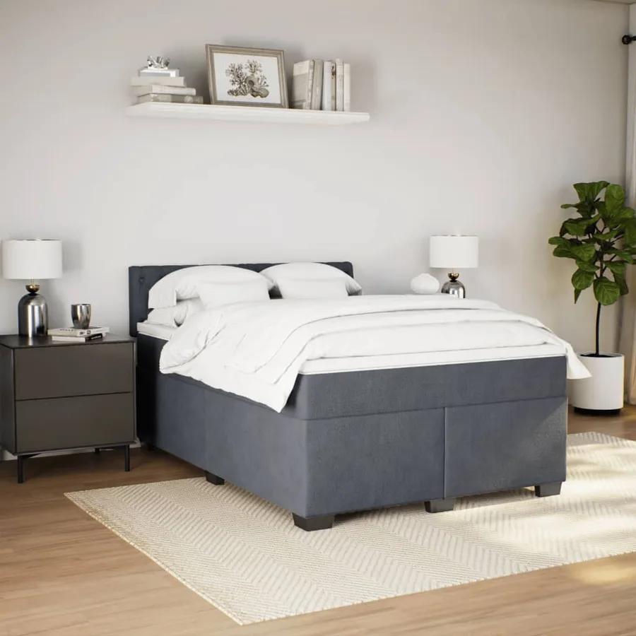 Sommier à lattes de lit et matelas Gris foncé 160x200cm Velours - 3
