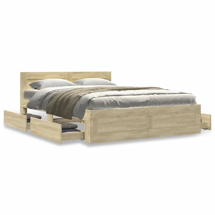 Cadre de lit et tête de lit sans matelas chêne sonoma 120x190cm - 4