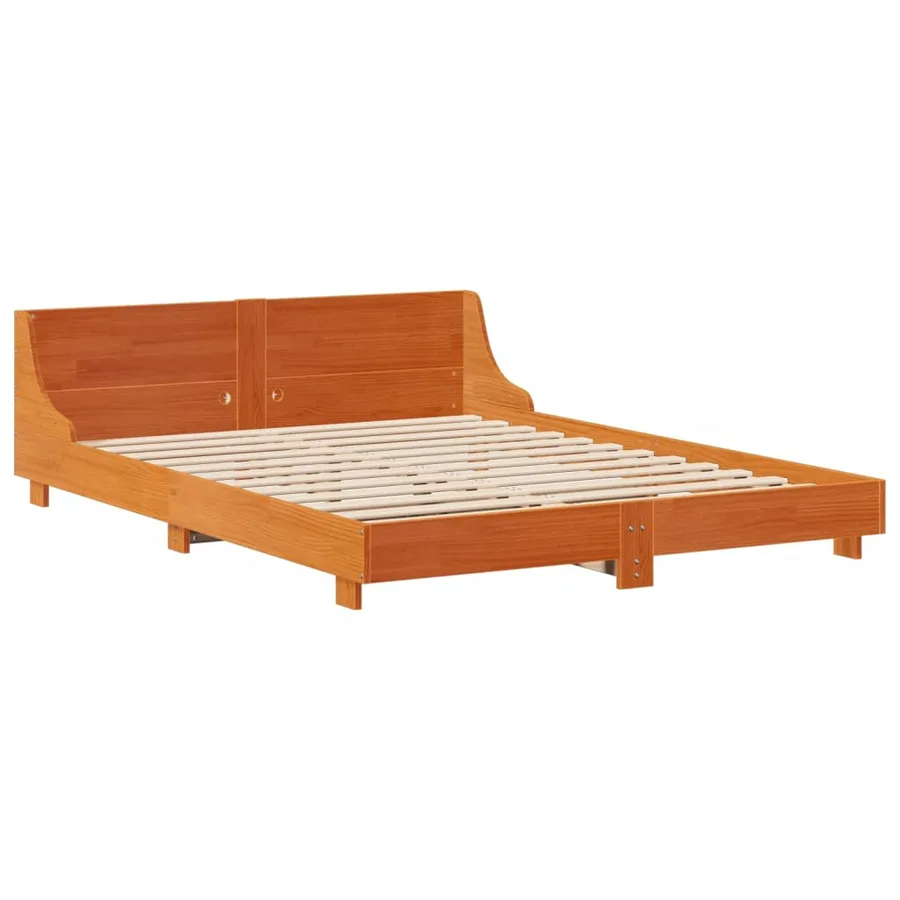 Cadre de lit sans matelas cire marron 150x200cm bois pin massif - 3