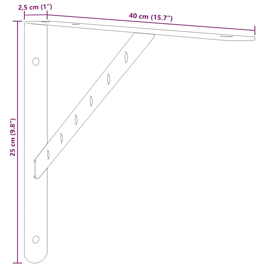 Supports d'étagères 4 pcs 40x2,5x25 cm noir acier inoxydable - 12