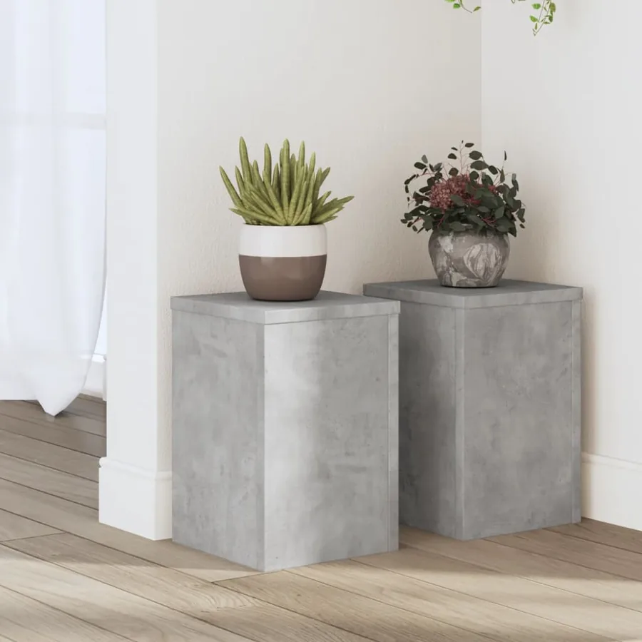 Supports pour plantes 2 pcs gris béton bois d'ingénierie