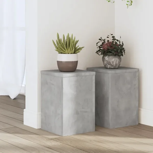 Supports pour plantes 2 pcs gris béton bois d'ingénierie