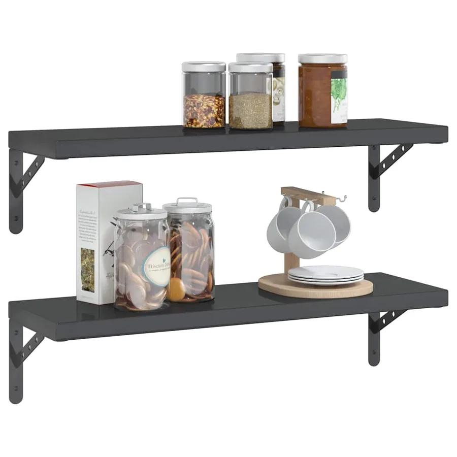 Étagères murales 2 pcs 75x23,5 cm noir acier inoxydable - 4