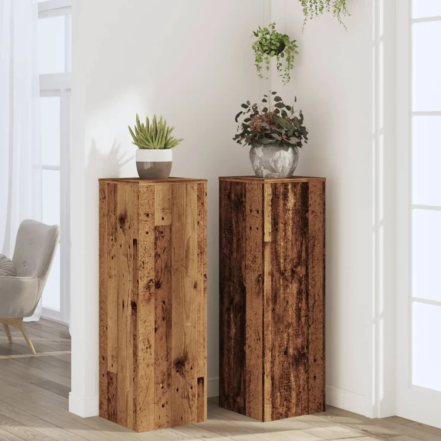 Supports pour plantes 2 pcs vieux bois bois d'ingénierie - 3