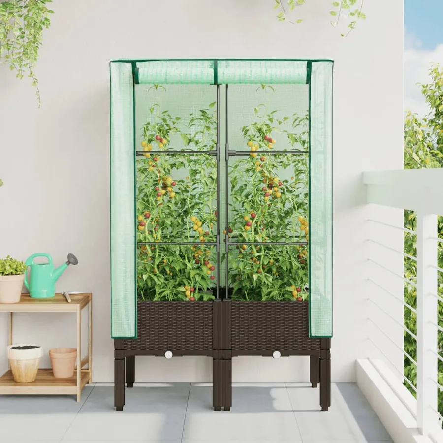 Jardinière surélevée avec housse aspect rotin 80x40x140 cm - 3