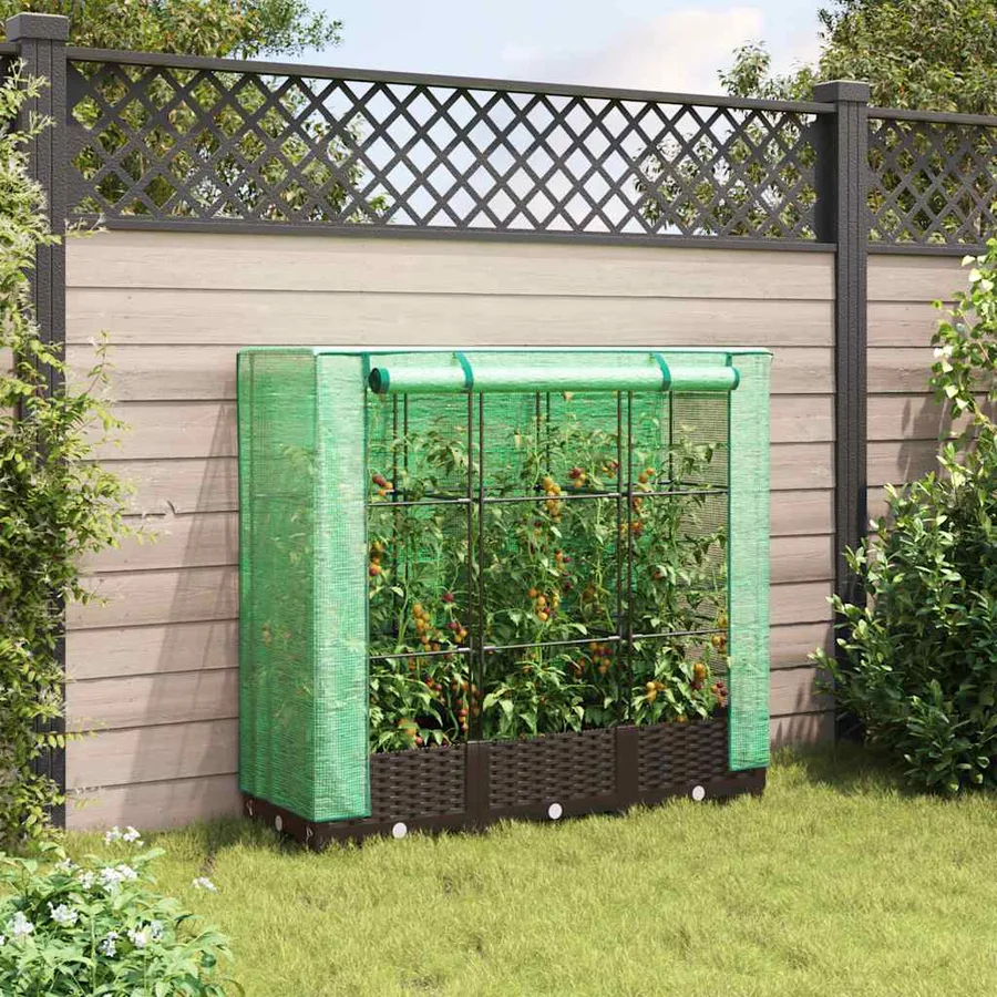 Jardinière surélevée avec housse aspect rotin 120x40x123 cm - 3