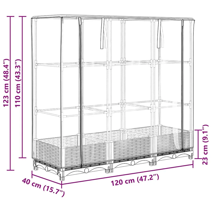 Jardinière surélevée avec housse aspect rotin 120x40x123 cm - 9