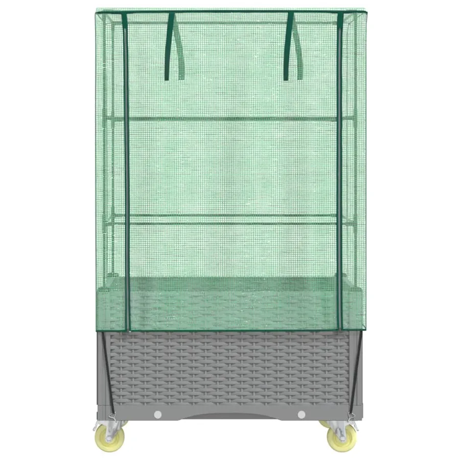 Jardinière surélevée avec housse et roues aspect rotin - 4