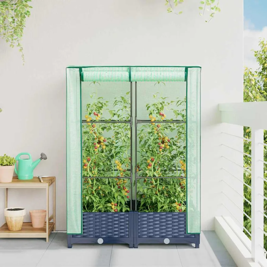 Jardinière surélevée avec housse aspect rotin 80x40x123 cm - 3