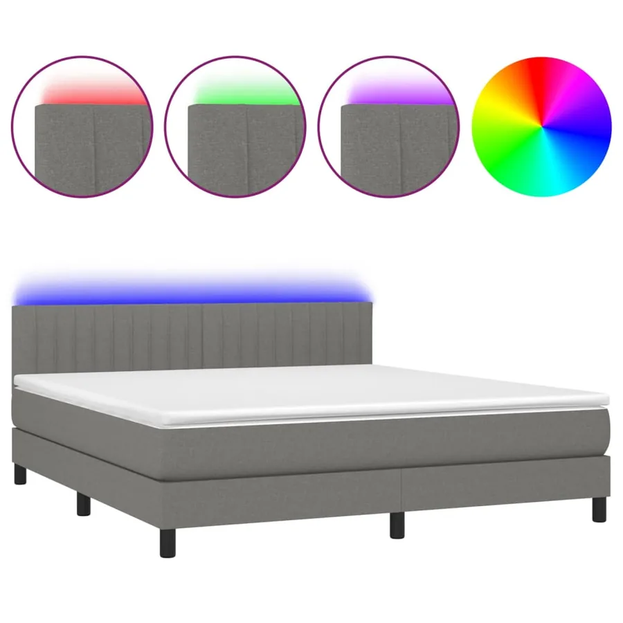 Sommier à lattes de lit et matelas et LED Gris foncé 160x200 cm - 2
