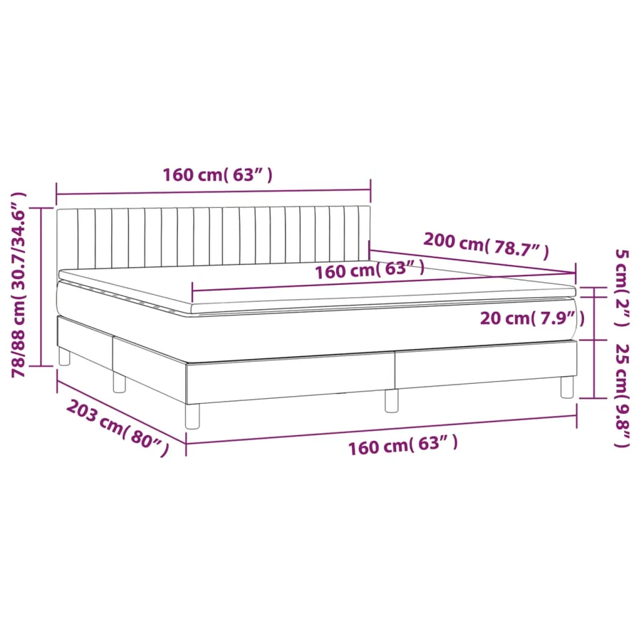 Sommier à lattes de lit et matelas et LED Gris foncé 160x200 cm - 8