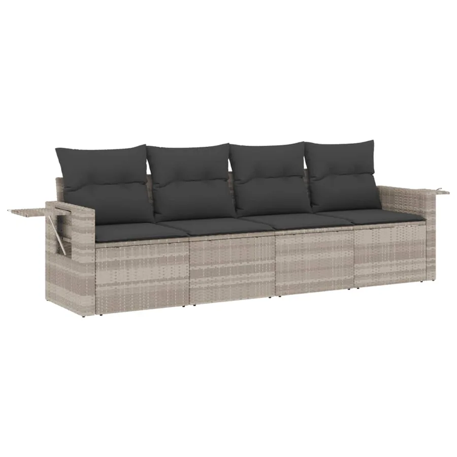 Salon de jardin 4 pcs avec coussins gris clair résine tressée - 2
