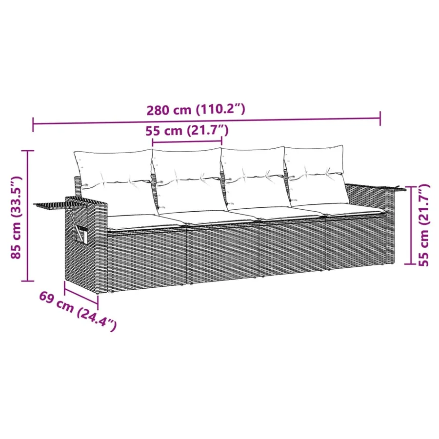 Salon de jardin 4 pcs avec coussins gris clair résine tressée - 3