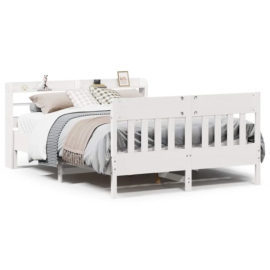 Cadre de lit sans matelas blanc 135x190 cm bois de pin massif - 2