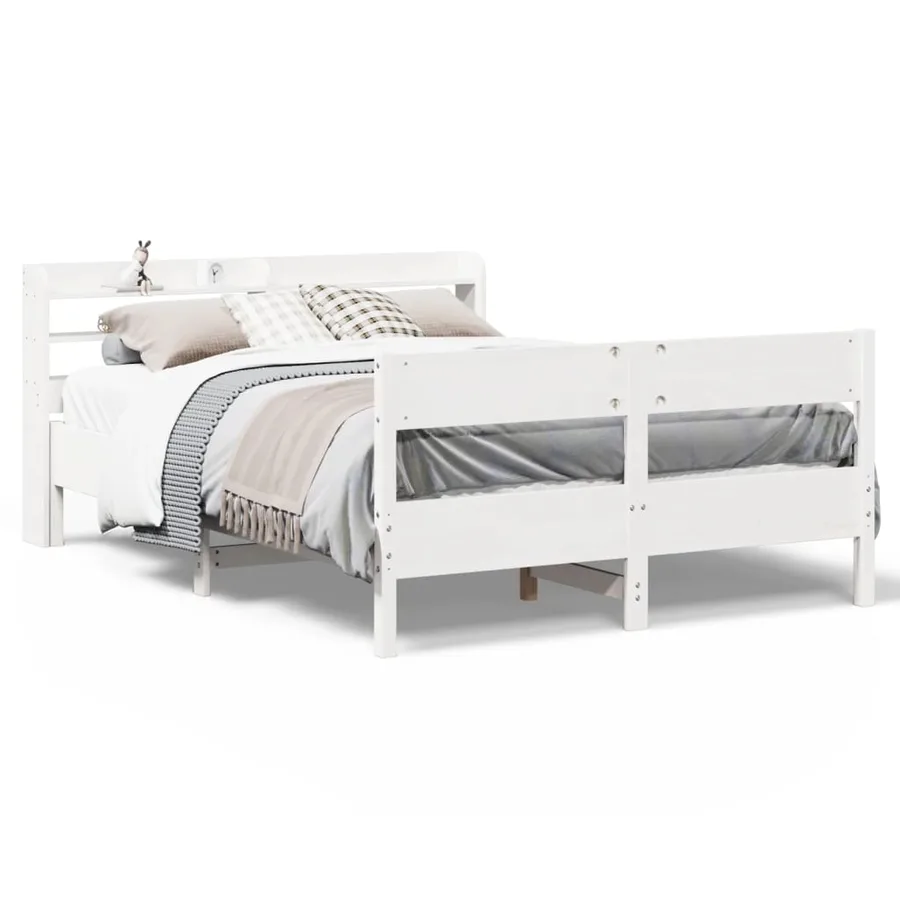Cadre de lit sans matelas blanc 135x190 cm bois de pin massif - 2