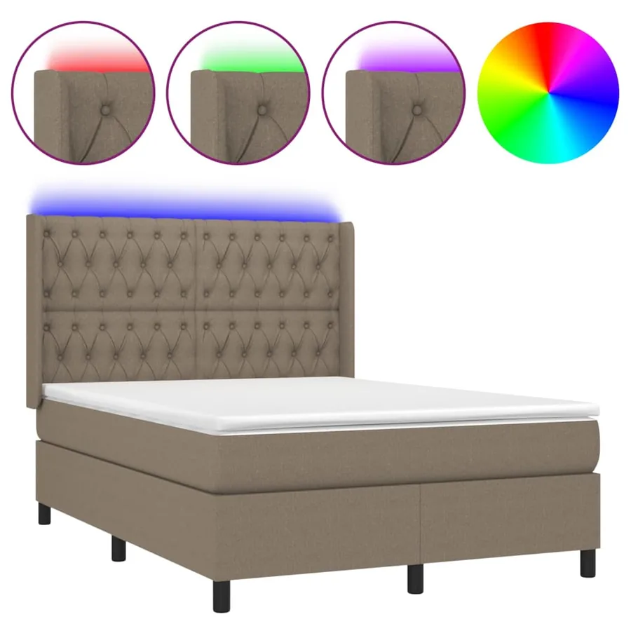 Sommier à lattes de lit matelas et LED Taupe 140x200 cm Tissu - 2