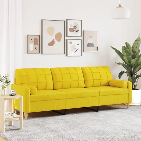 Canapé 3 places avec oreillers jaune clair 210 cm tissu