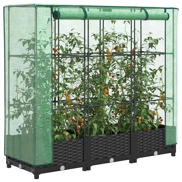 Lit surélevé avec housse de serre aspect rotin 120 x 40 x 123 cm