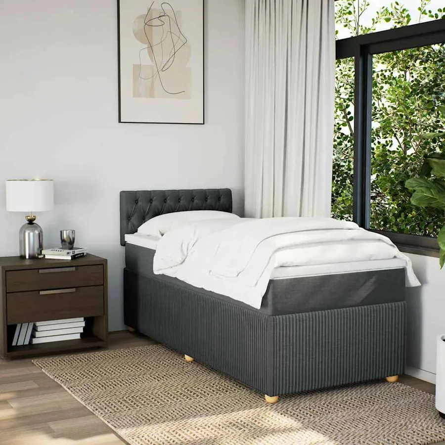 Sommier à lattes de lit et matelas Gris foncé 90x190 cm Tissu - 3