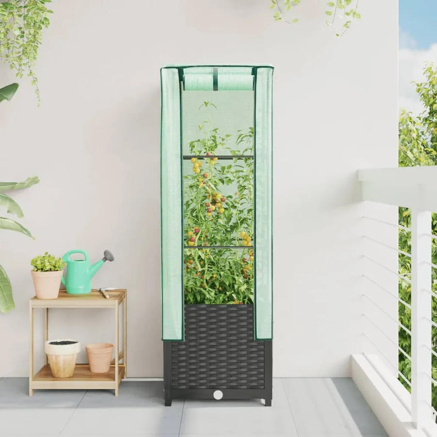 Jardinière surélevée avec housse aspect rotin 40x40x139 cm - 3