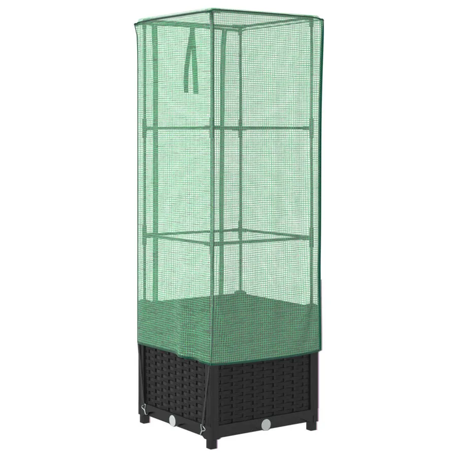Jardinière surélevée avec housse aspect rotin 40x40x139 cm - 6