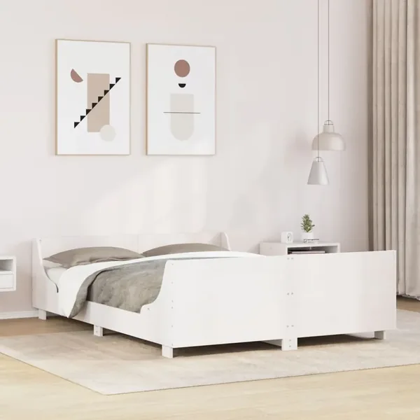Cadre de lit sans matelas blanc 135x190 cm bois de pin massif