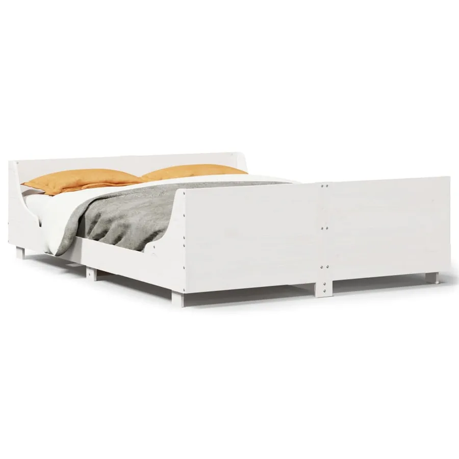 Cadre de lit sans matelas blanc 135x190 cm bois de pin massif - 2