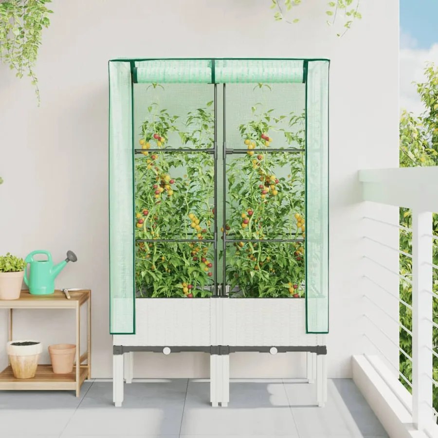 Jardinière surélevée avec housse aspect rotin 80x40x140 cm - 3